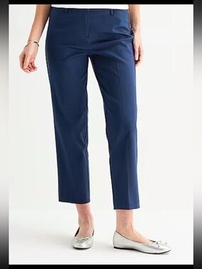 Liz Claiborne Emma Mid-Rise Slim Leg Ankle Pants Size 2 Summer Cottagecore Navy
